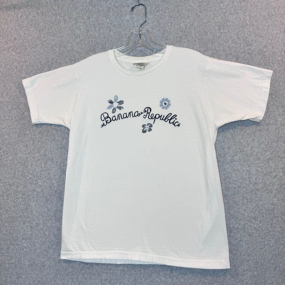 vintage banana republic made in the USA 100% cotton embroidered white t shirt si